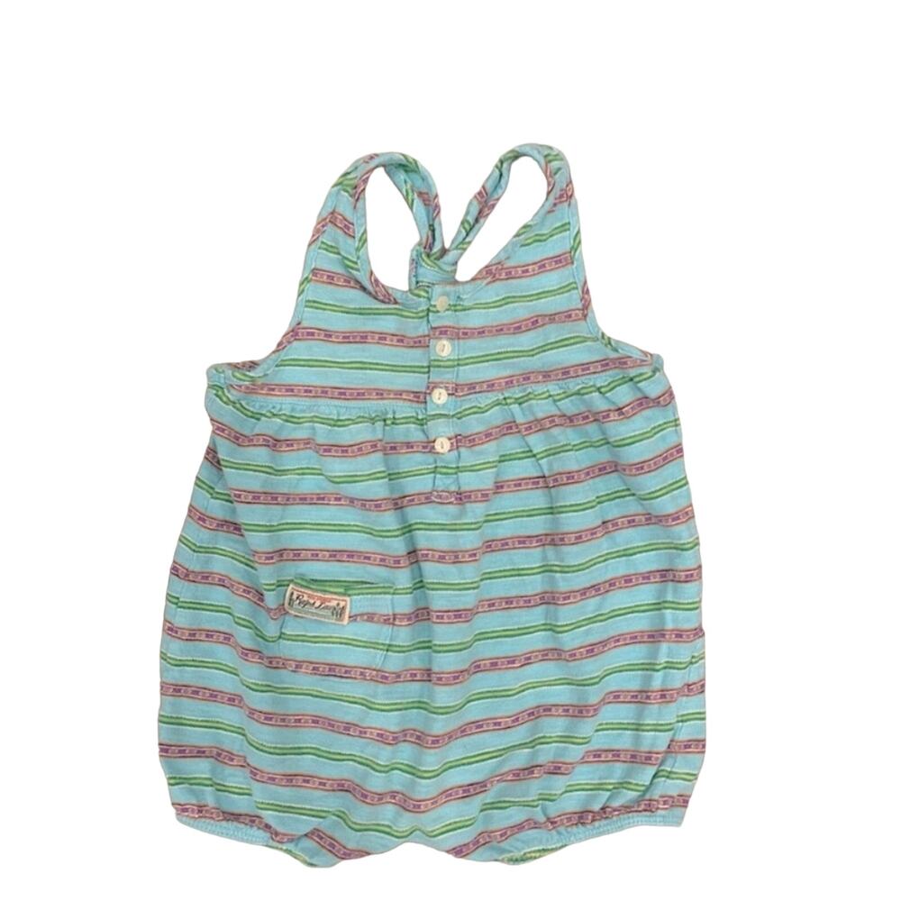 Ralph Lauren Teal Multicolor Striped Sleeveless Baby Romper